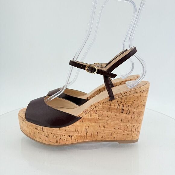 Stuart Weitzman Palmina Womens 8.5B Leather Platform Wedge Heel Sandals Brown - Picture 7 of 16